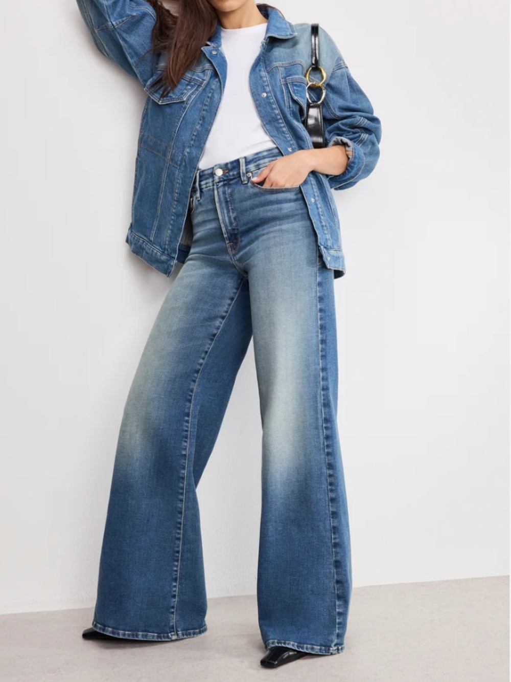 GOOD AMERICAN GOOD WAIST PALAZZO HIGH RISE WIDE LEG jeans New - Picture 12 of 16